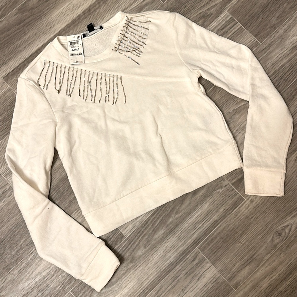 INC International Concepts White Embellished Long Sleeve Hoodie